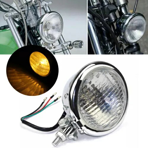 クローム 4.5 インチ ベイツ ヘッドライトランプ ハイ/ロービーム H4 電球 ハーレー カフェレーサー ダイナ用 Chrome 4.5'' Bates Headlight Lamp Hi/Low Beam H4 Bulb For Harley Cafe Racer Dyna 【並行輸入品】