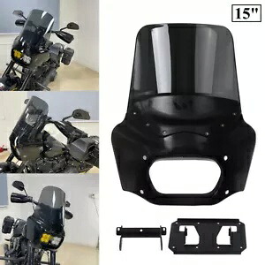 フロントフェアリング 15 インチ グレー フロントガラス ファット ボブ FXFB /S 18-24 用デュアル ライト ブラケット付き Front Fairing 15\\\