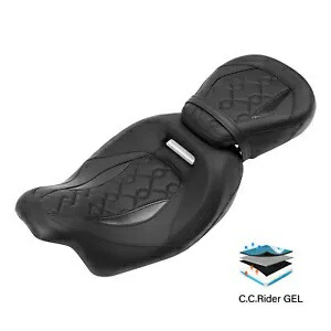 ブラック ツーアップ 運転席 & 助手席ジェルシート ハーレー エレクトラグライド FLHT 09-23 に適合 Black Two-Up Driver & Passenger Gel Seat Fit For Harley Electra Glide FLHT 09-23 【並行輸入品】