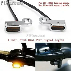 クローム LED ミニオートバイフロントターンシグナルアンバーハーレーツーリング 2014 以降 Chrome LED Mini Motorcycle Front Turn Signals Amber For Harley Touring 2014-up 【並行輸入品】