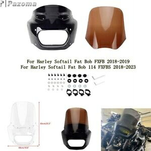ハーレーファットボブ 114 FXFBS 用ヘッドライトフェアリング & 15 インチスモークフロントガラスキット Headlight Fairing & 15'' Smoke Windshield Kits For Harley Fat Bob 114 FXFBS 【並行輸入品】