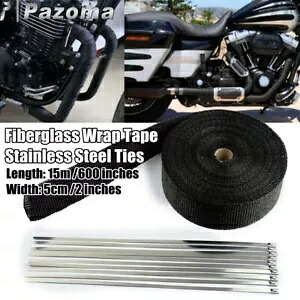ブラックグラスファイバー50フィートロールレーシングエキゾーストヘッダーラップテープAタイマニホールドパイプ Black Fiberglass 50ft Roll Racing Exhaust Header Wrap Tape A Ties Manifold Pipe 【並行輸入品】