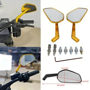 ゴールド左右バックミラーサイドミラーユニバーサルハーレーツーリングホンダ BMW Gold Left & Right Rearview Side Mirrors Universal For Harley Touring Honda BMW 【並行輸入品】