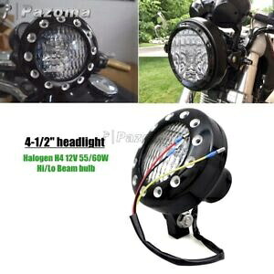 レトロドリルベゼルヘッドライト 4 1/2 ''ラウンドランプハーレーカフェレーサーボバー用 Retro Drilled Bezel Headlight 4 1/2'' Round Lamp For Harley Cafe Racer Bobber 【並行輸入品】