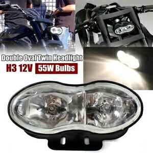 ユニバーサルハーレーボバーチョッパーカフェレーサーオーバルツインヘッドライトウェーブヘッドランプ Universal For Halrey Bobber Chopper Cafe Racer Oval Twin Headlight Wave Headlamp 【並行輸入品】