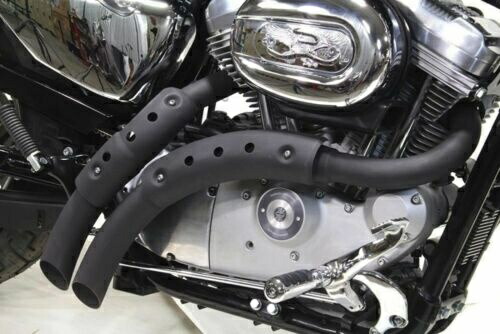 ブラック 2 インチ マグナム ドラッグ エキゾースト パイプ セット ヒートシールド付き 2004-2013 ハーレー スポーツスター Black 2\
