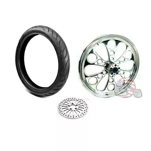 ポリッシュクールカット 23 x 3.5 ビレットフロントホイールリム BW タイヤパッケージ ハーレーツーリング Polished Kool Kat 23 x 3.5 Billet Front Wheel Rim BW Tire Package Harley Touring 【並行輸入品】