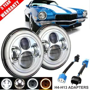 シボレーカマロピックアップ 2X 7 インチ LED ヘッドライトクローム DRL エンジェルアイズリング For Chevrolet Camaro Pickup 2X 7 Inch LED Headlights Chrome DRL Angel Eyes Ring 【並行輸入品】