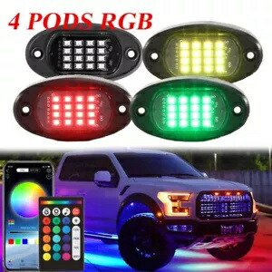 RGB LED ロックライトワイヤレス APP 音楽制御 12V 4 ポッド赤色ブレーキライト付き RGB LED Rock Lights Wireless APP Music Control 12V 4 Pods with red Brake light 【並行輸入品】