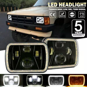 ペア 7x6インチ 5x7インチ LED ヘッドライト DOT DRL エンジェルアイ トヨタ 日産 ピックアップトラック用 Pair 7x6\