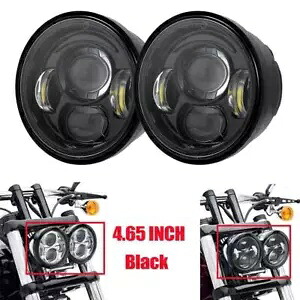 ハーレーファットボブヘッドランプ用 4.65インチ ツインデュアル LED ヘッドライト ブラック For Harley Fat Bob Headlamp 4.65\