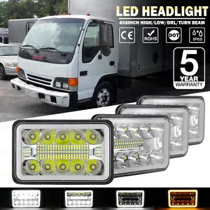 4x 4x6 インチ LED ヘッドライト Hi/Lo DRL Angel Eyes クローム GMC いすゞベース トラック バン用 4x 4x6\