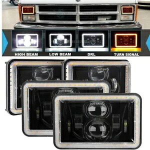 4x 4x6 インチ LED ヘッドライト Hi/Lo シールド DRL ターンシグナル ダッジ ダコタ 1987-1992 用 4x 4x6\