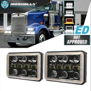 ペア 4x6 インチ LED ヘッドライト Hi/Lo ビーム DRL 信号 Kenworth C500 T600A T800 W900 用 Pair 4x6\