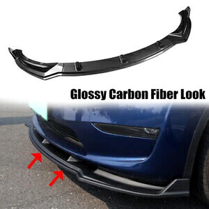 テスラモデル Y フロントバンパーリップボディキットスポイラー光沢のあるカーボンファイバースタイル For Tesla Model Y Front Bumper Lip Body Kit Spoiler Glossy Carbon Fiber Style 【並行輸入品】