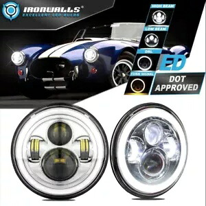 2X LED ヘッドライト クローム ハイロー ビーム DRL エンジェル アイ AC シェルビー コブラ 1962-1973 用 2X LED Headlights Chrome Hi-Lo Beam DRL Angel Eyes for AC Shelby Cobra 1962-1973 【並行輸入品】