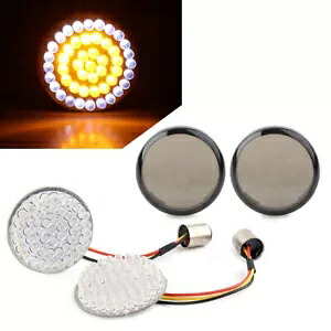 ブレット フロント ターン シグナル LED ライト パネル ハーレー ダイナ ロード ストリート グライド スモークに適合 Bullet Front Turn Signal LED Light Panel Fit Harley Dyna Road Street Glide Smoke 【並行輸入品】