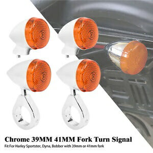 4x 39mm 41mm ホワイト フォーク クランプ フロント リア LED ランプ (アンバー レンズ付き) ターンシグナルライト 4x 39mm 41mm White Fork Clamp Front Rear LED Lamp w/Amber Lens Turn Signal Light 【並行輸入品】