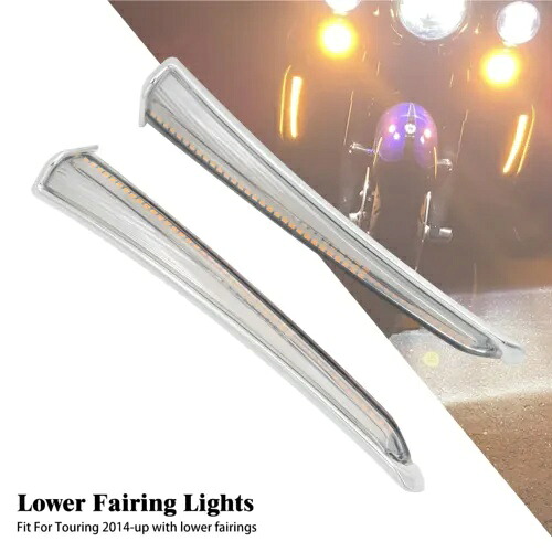 クローム下部フェアリングランニングターンシグナルLEDライトハーレーツーリング14-'23用 Chrome Lower Fairing Running Turn Signal LED Light Fit For Harley Touring 14-'23 【並行輸入品】