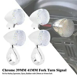 4x 39mm 41mm ホワイト フォーク クランプ フロント リア LED ランプ (クリア レンズ付き) ターンシグナルライト 4x 39mm 41mm White Fork Clamp Front Rear LED Lamp w/Clear Lens Turn Signal Light 【並行輸入品】