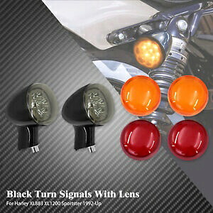 ブラックアンバーターンシグナル&ライトロングブラケットハーレースポーツスター1992-2021に適合 Black Amber Turn Signal & Lights Long Bracket Fit For Harley Sportster 1992-2021 【並行輸入品】