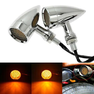 2x オートバイユニバーサルクロームグリルランニングターンシグナルアンバーインジケーターライト 2x Motorcycle Universal Chrome Grille Running Turn Signal Amber Indicator Light 【並行輸入品】