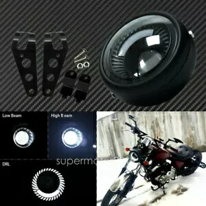 オートバイスパイラルホワイト6.5インチLEDヘッドライトマウント付きカフェレーサーボバー用 Motorcycle Spiral White 6.5\