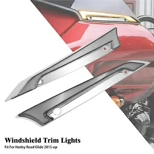クローム フロントガラス トリム ライト LED ターンシグナル付き ハーレー ロード グライド 15-23 に適合 Chrome Windshield Trim Light w/ LED Turn Signal Fits For Harley Road Glide 15-23 【並行輸入品】