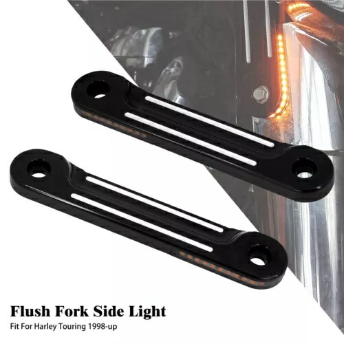 ブラック LED フラッシュフォークターンシグナルサイドライトハーレーツーリングロードグライドに適合 Black LED Flush Fork Turn Signals Side Light Fit For Harley Touring Road Glide 【並行輸入品】