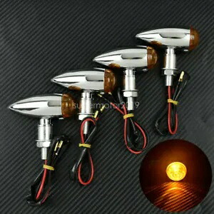 4 x クロームオートバイブレットターンシグナルインジケーターライト ハーレーホンダ用 4 x Chrome Motorcycle Bullet Turn Signal Indicator Light Fit For Harley Honda 【並行輸入品】