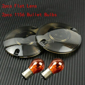 2 個スモークターンシグナルフラットレンズカバー + 1156 弾丸ハーレーツーリング FLST 用 2pcs Smoke Turn Signal Flat Lens Cover + 1156 Bullet Fit For Harley Touring FLST 【並行輸入品】