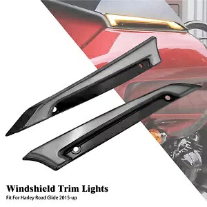 ブラック フロントガラス トリム ライト LED ターンシグナル付き ハーレー ロード グライド 15-23 に適合 Black Windshield Trim Light w/ LED Turn Signal Fits For Harley Road Glide 15-23 【並行輸入品】