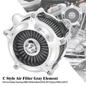 クローム アルミニウム エア クリーナー フィルター グレー インテーク エレメント キット付き ハーレーに適合 Chrome Aluminum Air Cleaner Filter w/ Gray Intake Element Kit Fits For Harley 【並行輸入品】