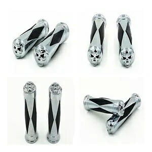 クローム 1インチ スカル ハンドルバー ハンドグリップ ハーレーホンダ カフェレーサー チョッパークルーザー用 Chrome 1\