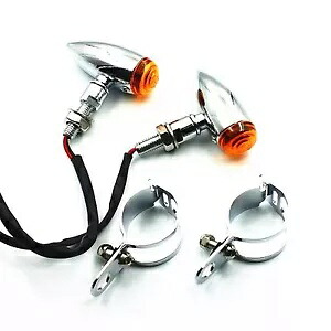 クローム/アンバー ミニブレットターンシグナルライト フォーククランプホルダー付き クルーザーカスタム Chrome/Amber Mini Bullet Turn Signal Light W/ Fork Clamps Holder Cruiser Custom 【並行輸入品】