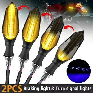オートバイ LED ターンシグナルランプアンバーブレーキデュアルサイドシーケンシャル流れるライト Motorcycle LED Turn Signals Lamp Amber Brake Dual Side Sequential Flowing Lights 【並行輸入品】