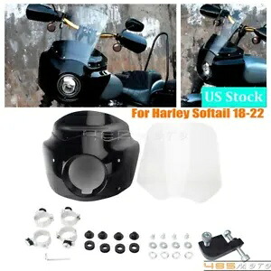 ハーレーストリートボブFXBBローライダー用フロントアッパーフェアリング、15インチクリアフロントガラス付き Front Upper Fairing W/ 15\