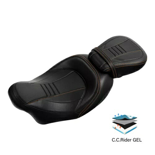 ブラック + オレンジ運転席助手席ジェルシートハーレーツーリングロードグライド 2009 以降に適合 Black+Orange Driver Passenger Gel Seat Fit For Harley Touring Road Glide 2009-up 【並行輸入品】