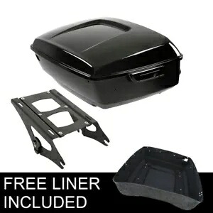 ビビッドブラックキングパックトランク マウントラック付き ハーレーツアーパックツーリング14-23用 Vivid Black King Pack Trunk w/ Mount Rack Fit For Harley Tour Pak Touring 14-23 【並行輸入品】