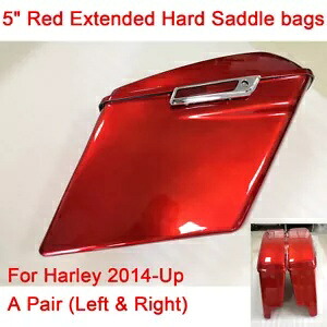 ハーレーツーリングロードグライド2014以降用レッド5インチストレッチ拡張ハードサドルバッグ Red 5\