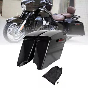 ブラック CVO 拡張ストレッチバッグ 5x7 スピーカー蓋付き 2014-23 ハーレーツーリング用 Black CVO Extended Stretched Bag w/ 5x7 Speaker Lids for 2014-23 Harley Touring 【並行輸入品】