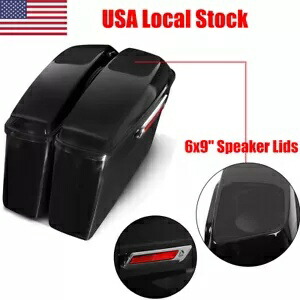 ブラック ハード サドルバッグ 6x9インチ スピーカー蓋付き ハーレー ツーリング 2014-2023 に適合 Black Hard Saddlebags w/ 6x9\