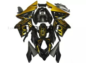 ゴールド フレーム ブラック ABS プラスチック キット インジェクション フェアリング 2004-2005 Ninja ZX10R に適合 Gold Flame Black ABS Plastic Kit Injection Fairing Fit for 2004-2005 Ninja ZX10R 【並行輸入品】