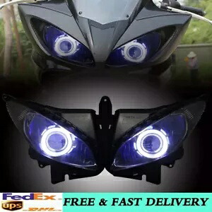 フロントヘッドライト組み立てプロジェクターホワイトブルーエンジェルアイヤマハ FZ6S 03--09 Front Headlight Assembled Projector White Blue Angel Eye For Yamaha FZ6S 03--09 【並行輸入品】