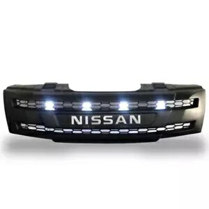 マットブラックホワイトロゴフロントグリル LED フィット日産ナバラフロンティア 2005-2013 D40 MATTE BLACK WHITE LOGO FRONT GRILLE LED FIT NISSAN NAVARA FRONTIER 2005-2013 D40 【並行輸入品】
