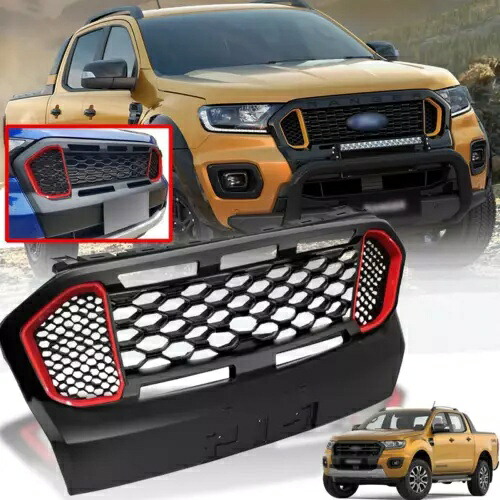 フォードレンジャー T8 ワイルドトラック 2019-21 マットブラックサイドレッドフロントフードトラックグリル FOR FORD RANGER T8 WILDTRAK 2019-21 MATTE BLACK SIDE RED FRONT HOOD TRUCK GRILL 【並行輸入品】