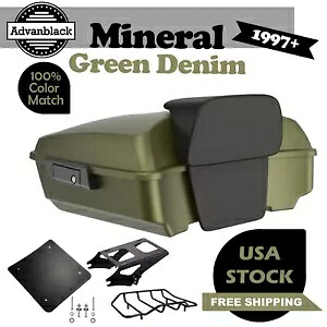 ミネラルグリーンデニムチョップドツアーパックパックトランク荷物バックレストハーレー97+に適合 Mineral Green Denim Chopped Tour Pack Pak Trunk Luggage Backrest Fits Harley 97+ 【並行輸入品】
