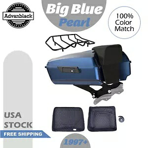 ビッグブルーパールチョップドツアーパック ブラックヒンジ付き 97歳以上ハーレー用 Advanblack Big Blue Pearl Chopped Tour Pack with Black Hinges For 97+ Harley by Advanblack 【並行輸入品】
