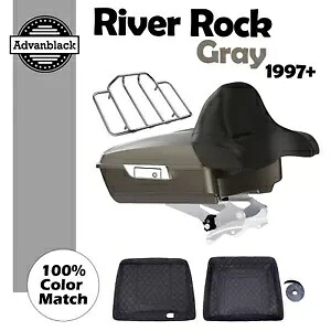 River Rock グレーチョップドツアーパックパック ラップアラウンドバックレスト ハーレーツーリングに適合 River Rock Gray Chopped Tour Pak Pack Wrap-Around Backrest Fits Harley Touring 【並行輸入品】