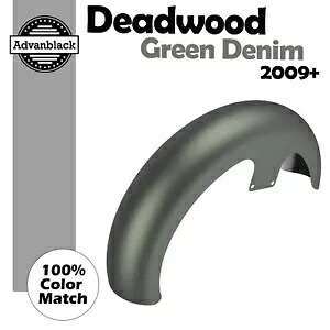 デッドウッド グリーン デニム 21 インチ リビール ラッパー ハガー フロントフェンダー 2009 年以降のハーレーに適合 Deadwood Green Denim 21" Reveal Wrapper Hugger Front Fender Fits 2009+ Harley 【並行輸入品】｜カスタムパーツ WORLD倉庫